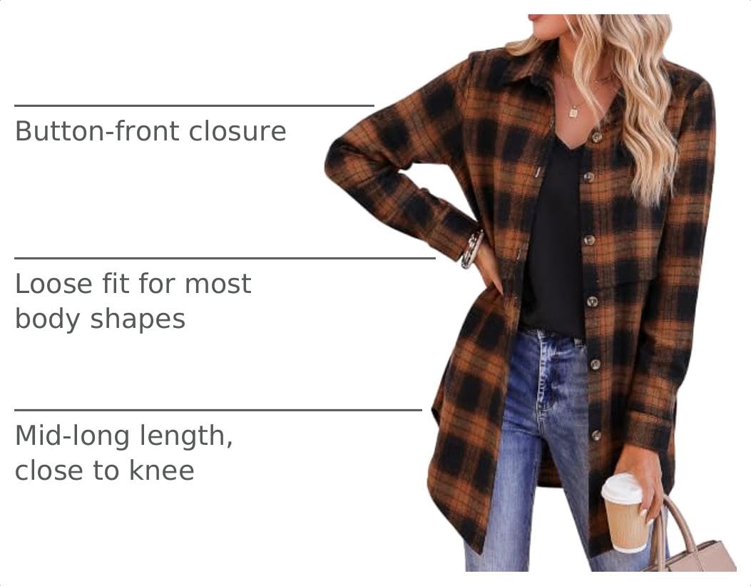 Zeagoo Womens Flannel Shirts Long Sleeve Plaid Button Down Shirts Fall Tops