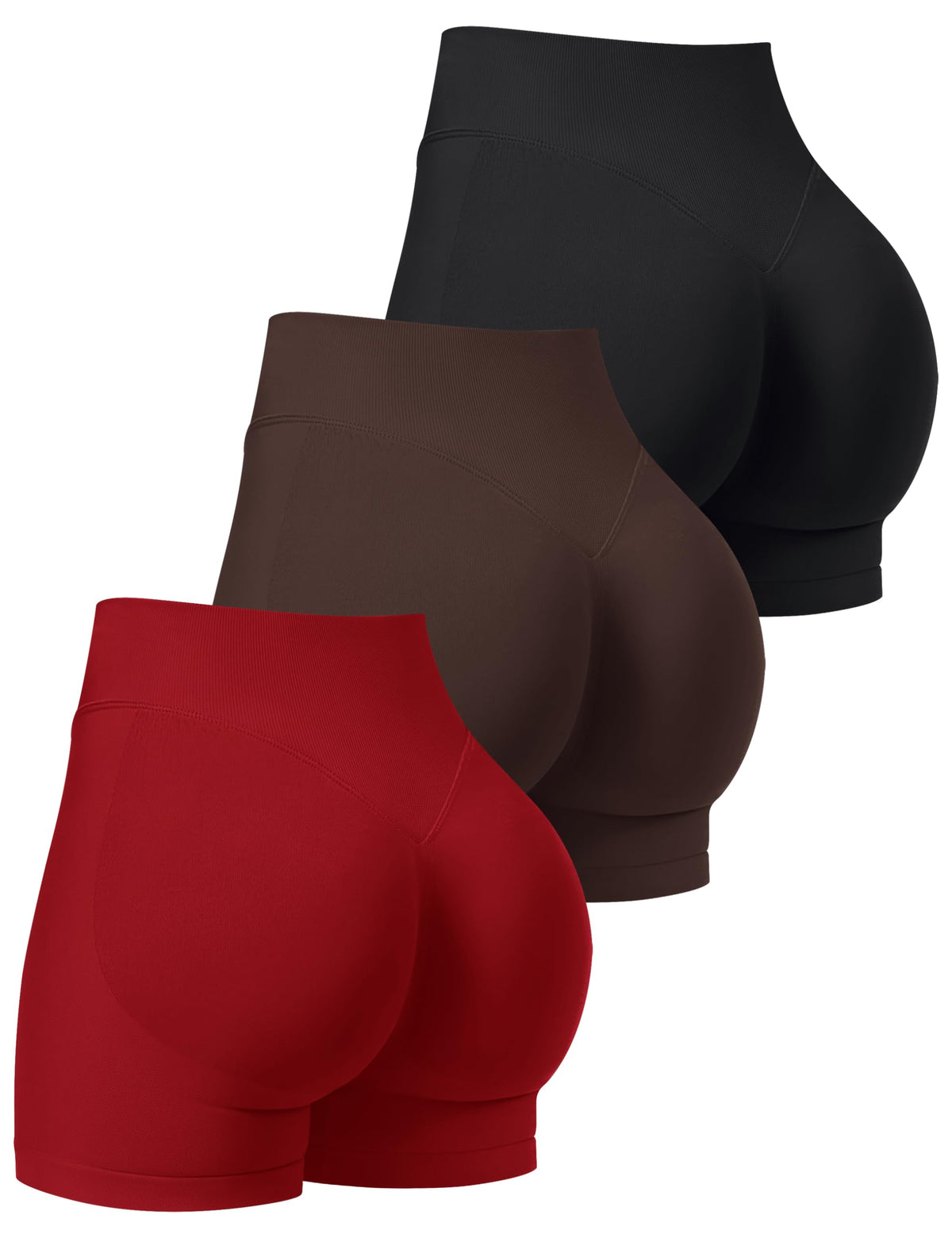 OLCHEE Womens 3Pk Gym Workout Shorts Seamless Scrunch Butt 2.6"/4.1"/6"