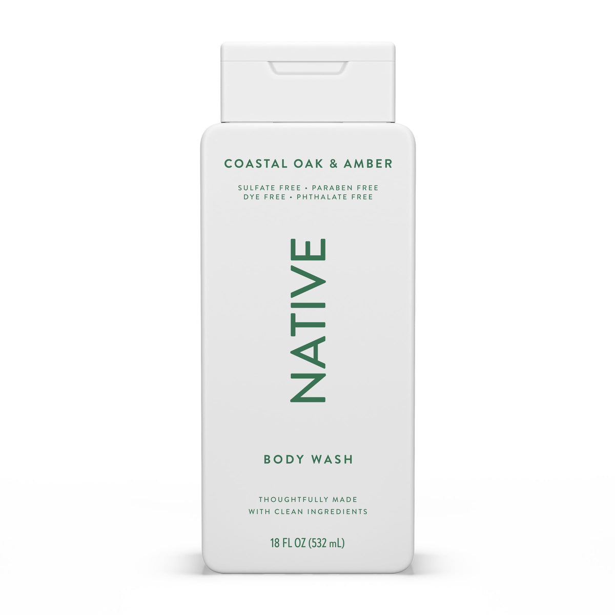 Native Clean Body Wash, Gentle & pH-balanced for Sensitive Skin, 24-Hr Freshness for Men & Women, Vegan & Cruelty-Free, Free of Sulfates & Parabens, Balsam & White Woods, 18 fl oz