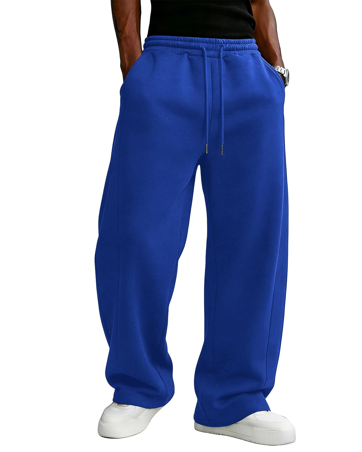 Men's Baggy Sweatpants Fleece Wide Leg Lounge Pants Drawstring Waist Loose Fit Cotton Jogging Sweat Pants with Pockets