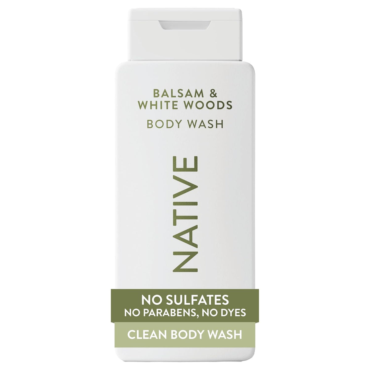 Native Clean Body Wash, Gentle & pH-balanced for Sensitive Skin, 24-Hr Freshness for Men & Women, Vegan & Cruelty-Free, Free of Sulfates & Parabens, Balsam & White Woods, 18 fl oz