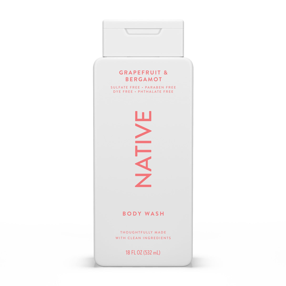 Native Clean Body Wash, Gentle & pH-balanced for Sensitive Skin, 24-Hr Freshness for Men & Women, Vegan & Cruelty-Free, Free of Sulfates & Parabens, Balsam & White Woods, 18 fl oz