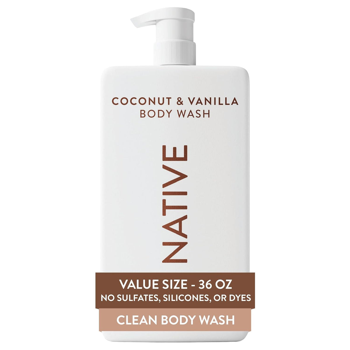 Native Clean Body Wash, Gentle & pH-balanced for Sensitive Skin, 24-Hr Freshness for Women & Men, Vegan & Cruelty-Free, Free of Sulfates, Parabens & Phthalates, Coconut & Vanilla, 36 oz
