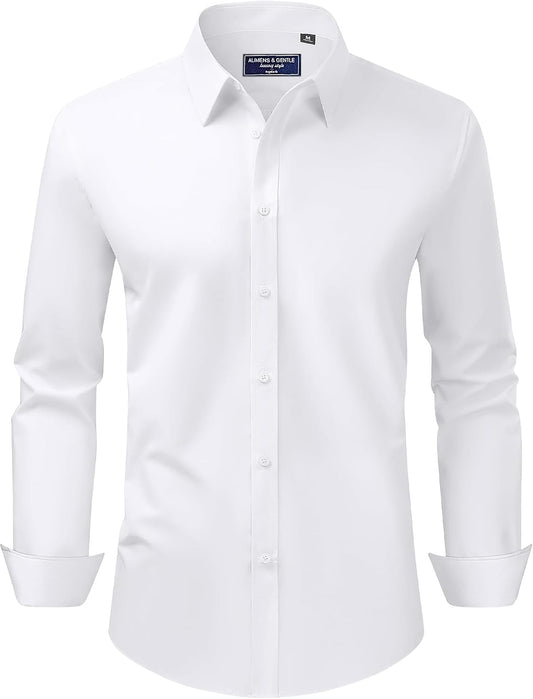 Alimens & Gentle Men's Dress Shirt Regular Fit Stretch Stain Shield Long Sleeve Solid Business Wedding Button Down Shirts
