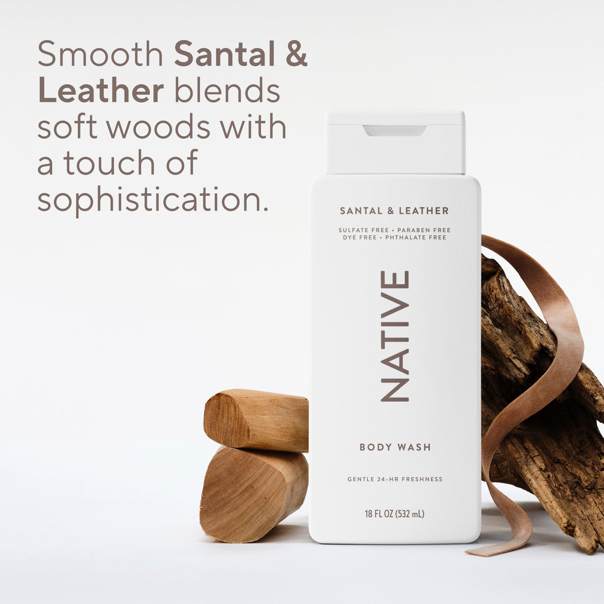 Native Clean Body Wash, Gentle & pH-balanced for Sensitive Skin, 24-Hr Freshness for Men & Women, Vegan & Cruelty-Free, Free of Sulfates & Parabens, Balsam & White Woods, 18 fl oz
