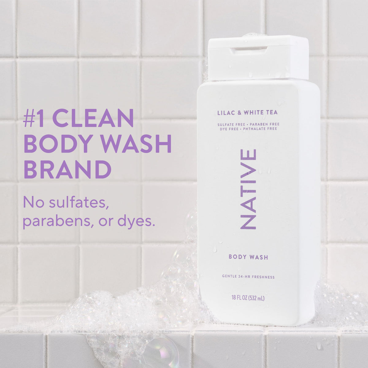 Native Clean Body Wash, Gentle & pH-balanced for Sensitive Skin, 24-Hr Freshness for Men & Women, Vegan & Cruelty-Free, Free of Sulfates & Parabens, Balsam & White Woods, 18 fl oz