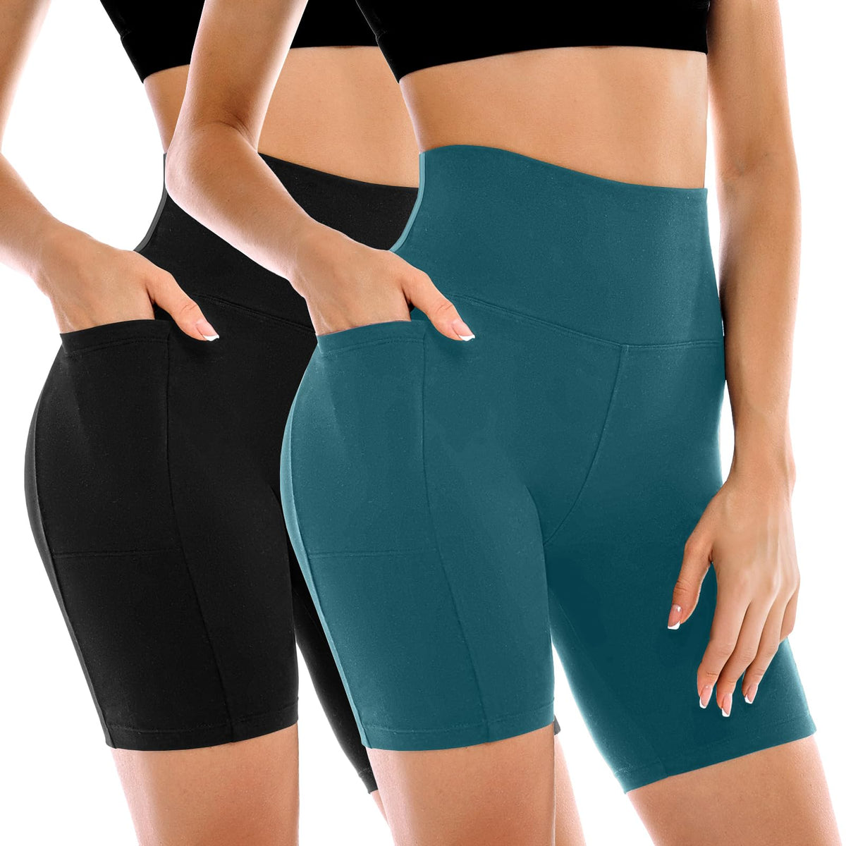 Leafigure 2 Pack Womens Biker Shorts with Pockets 6"