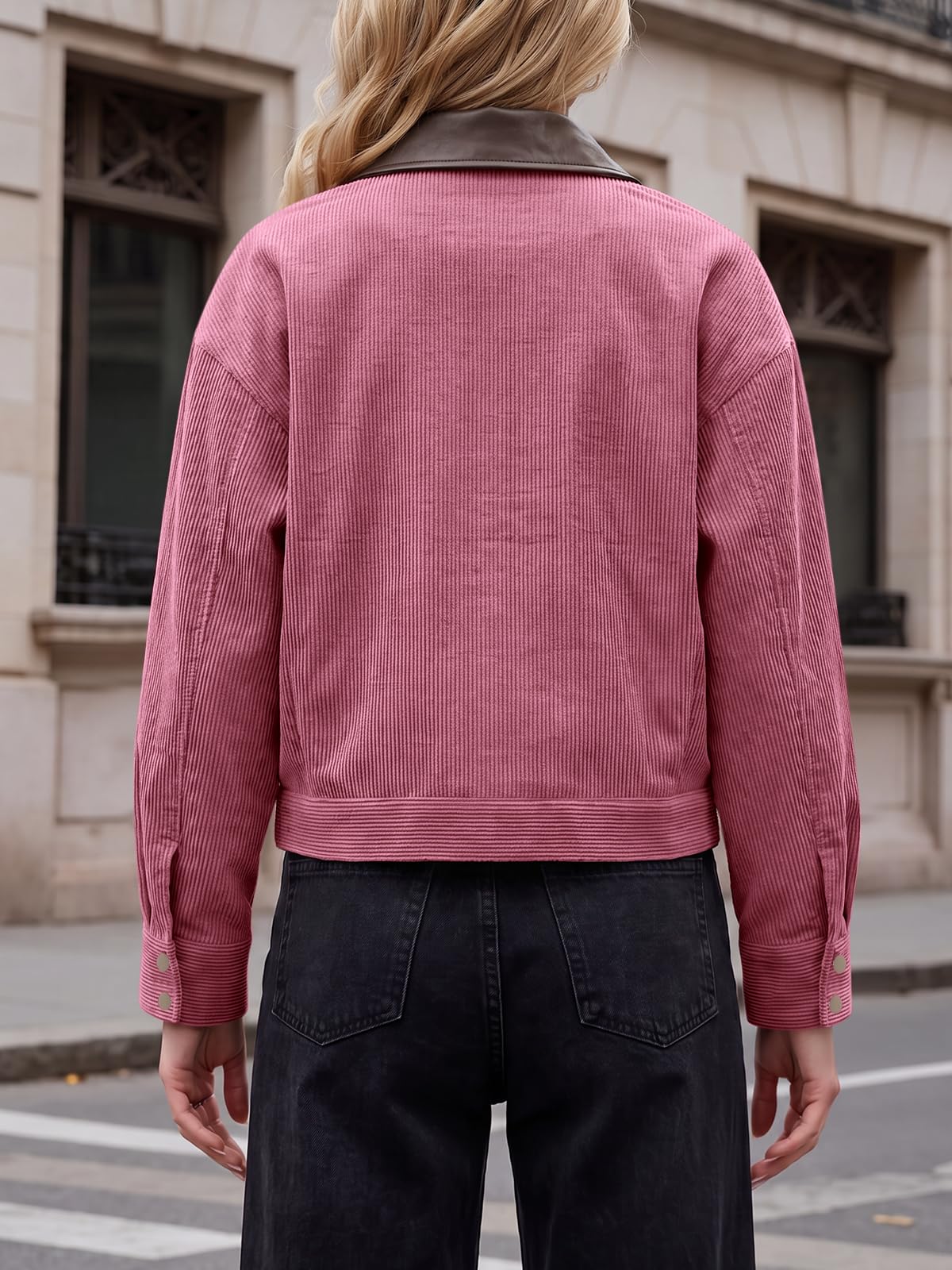 Tankaneo Womens Cropped Corduroy Jackets Oversized Zip Up Barn Bomber Coat