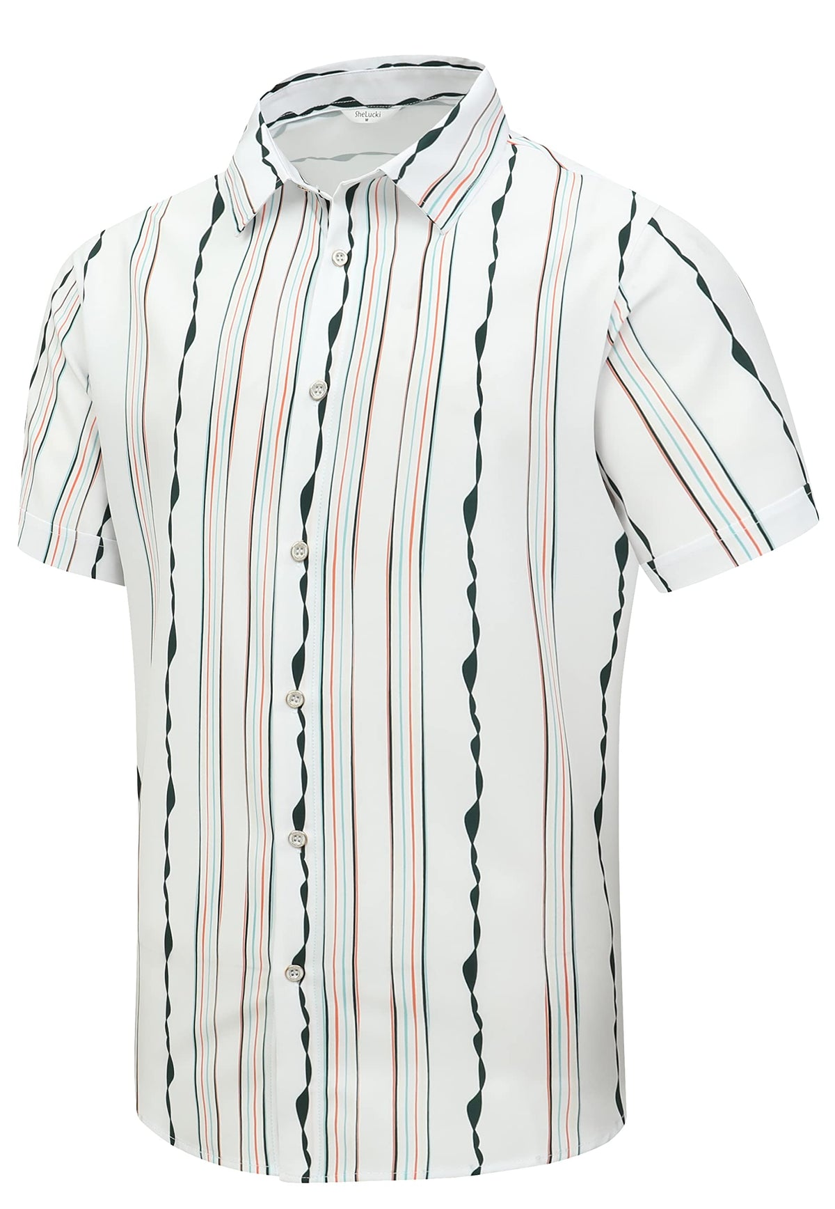 SheLucki Hawaiian Shirt for Men, Unisex Summer Beach Casual Short Sleeve Button Down Shirts, Printed Palmshadow Clothing