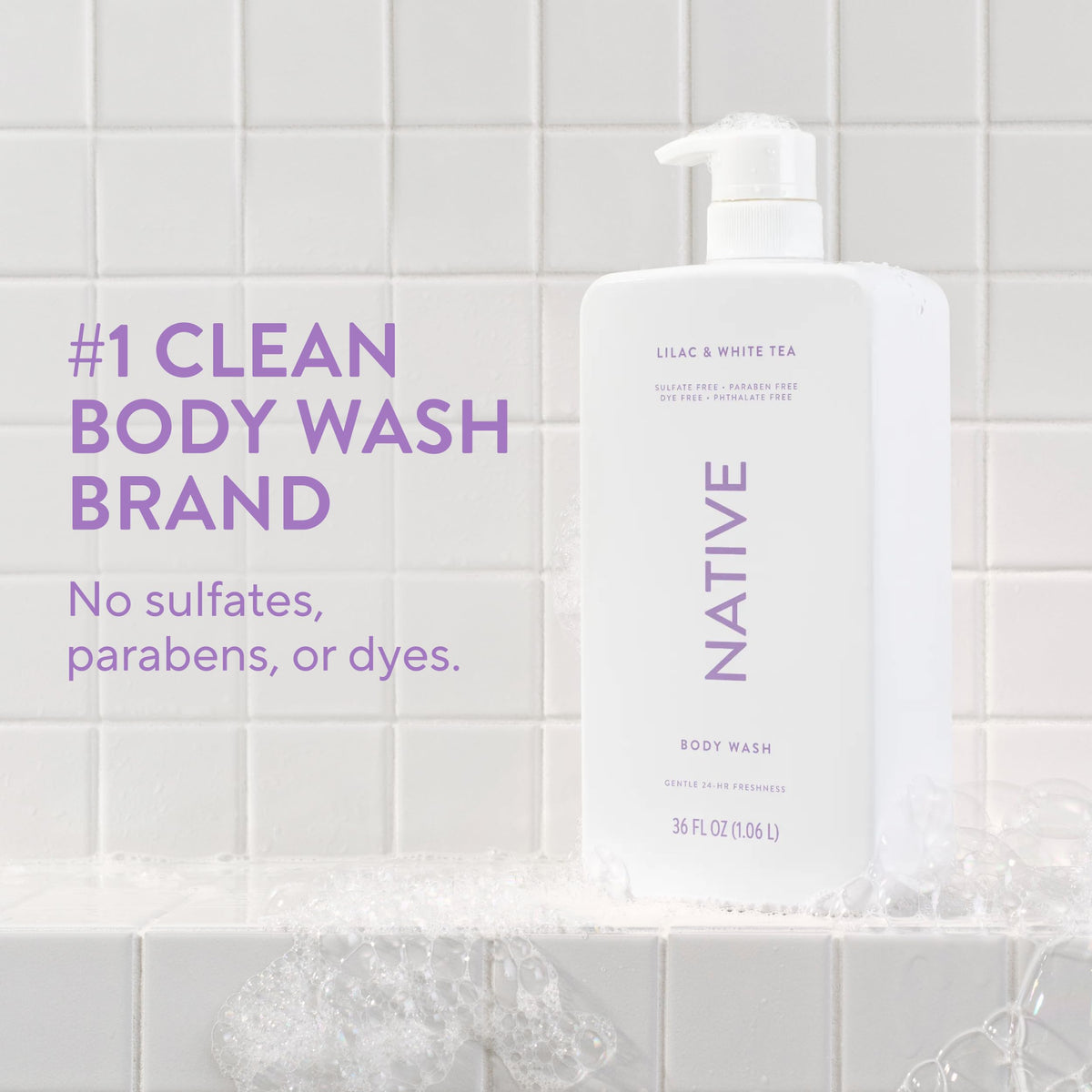 Native Clean Body Wash, Gentle & pH-balanced for Sensitive Skin, 24-Hr Freshness for Women & Men, Vegan & Cruelty-Free, Free of Sulfates, Parabens & Phthalates, Coconut & Vanilla, 36 oz