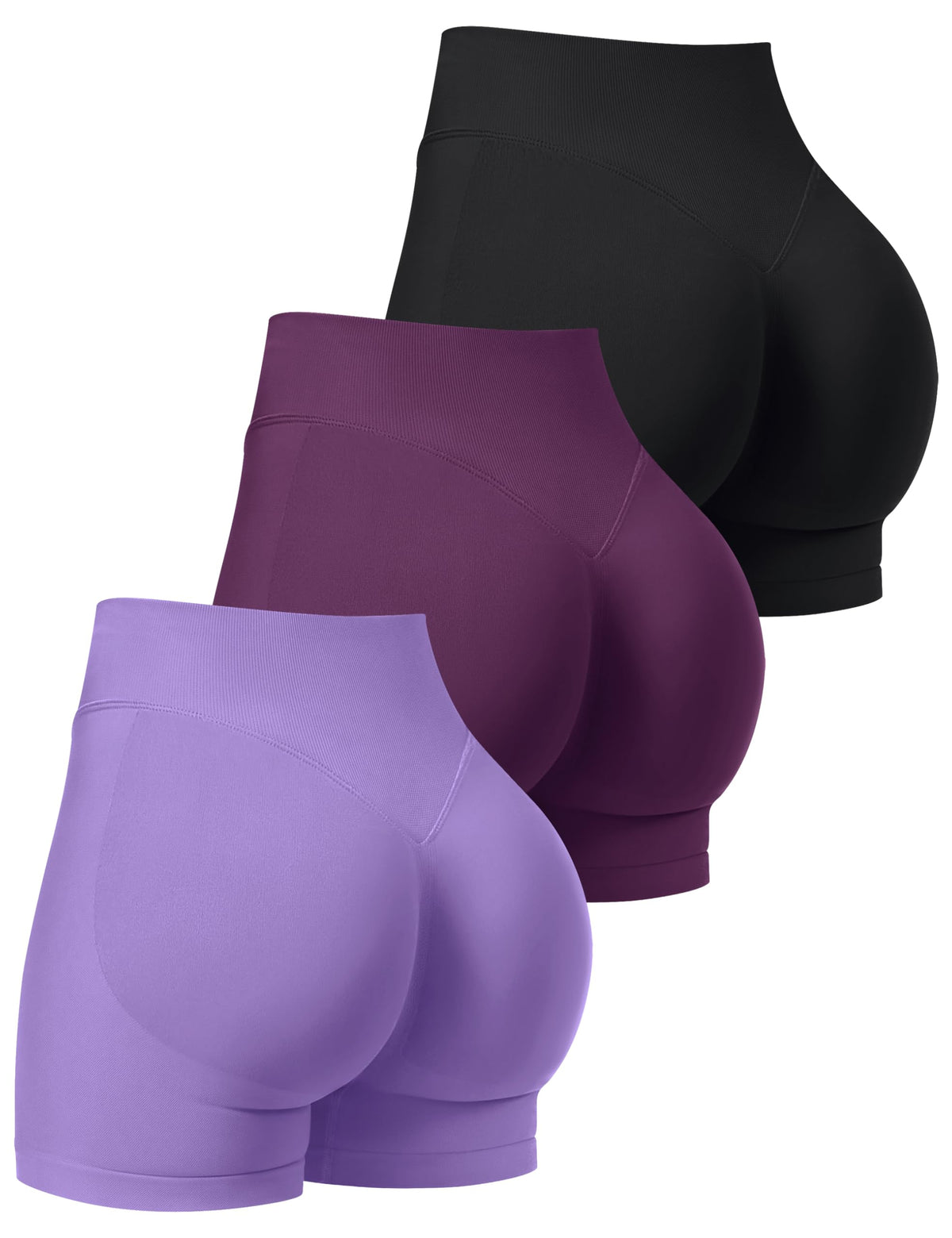 OLCHEE Womens 3Pk Gym Workout Shorts Seamless Scrunch Butt 2.6"/4.1"/6"