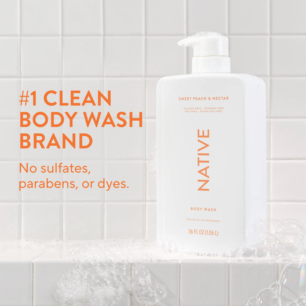 Native Clean Body Wash, Gentle & pH-balanced for Sensitive Skin, 24-Hr Freshness for Women & Men, Vegan & Cruelty-Free, Free of Sulfates, Parabens & Phthalates, Coconut & Vanilla, 36 oz