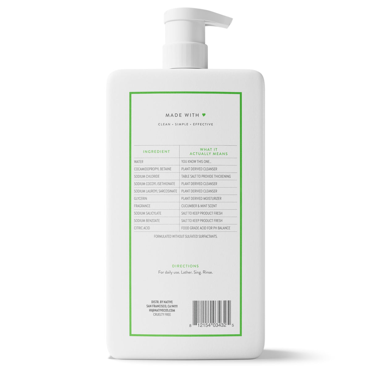 Native Clean Body Wash, Gentle & pH-balanced for Sensitive Skin, 24-Hr Freshness for Women & Men, Vegan & Cruelty-Free, Free of Sulfates, Parabens & Phthalates, Coconut & Vanilla, 36 oz