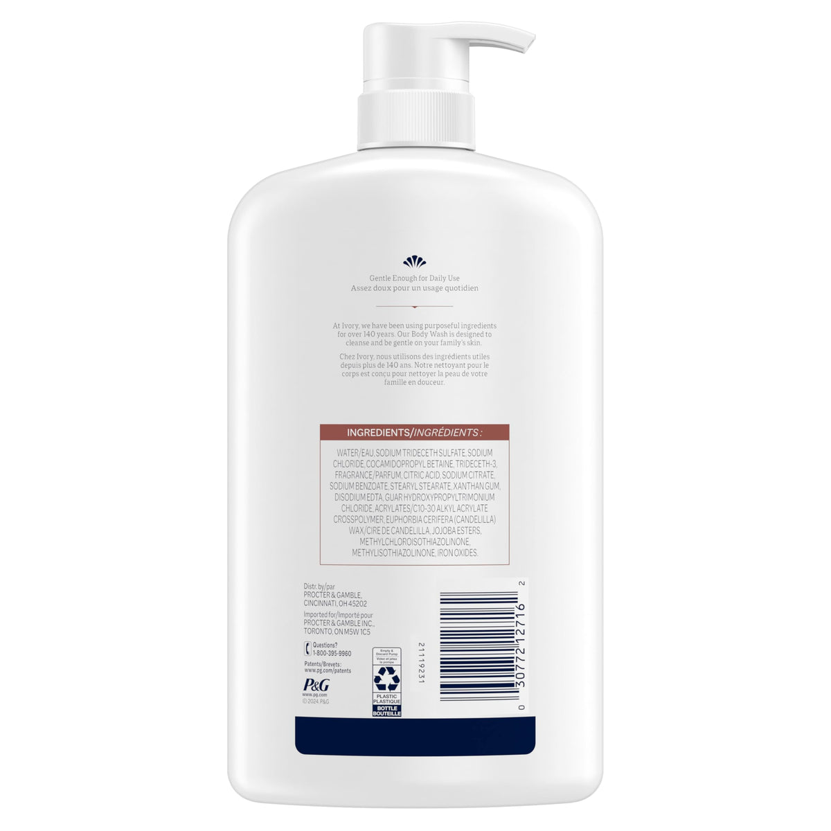 Ivory Body Wash, Designed for the Whole Family, Gentle Formula, Free of Dyes Heavy Perfumes Parabens Phthalates & Silicones, for Sensitive Skin, Designed for Skin's pH, Original Scent, 35 oz