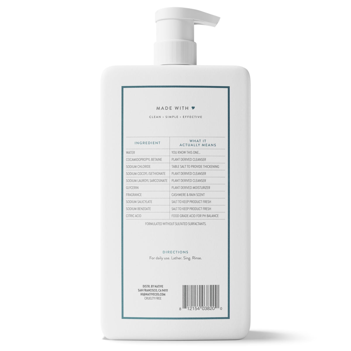 Native Clean Body Wash, Gentle & pH-balanced for Sensitive Skin, 24-Hr Freshness for Women & Men, Vegan & Cruelty-Free, Free of Sulfates, Parabens & Phthalates, Coconut & Vanilla, 36 oz