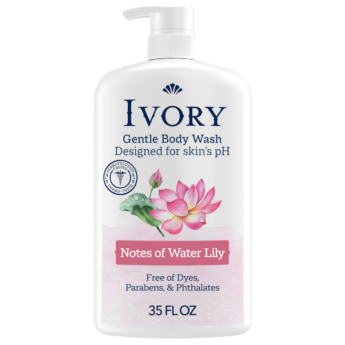 Ivory Body Wash, Designed for the Whole Family, Gentle Formula, Free of Dyes Heavy Perfumes Parabens Phthalates & Silicones, for Sensitive Skin, Designed for Skin's pH, Original Scent, 35 oz