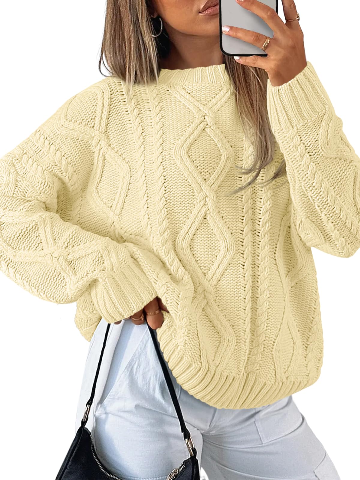 Trendy Queen Women's Oversized Cable Knit Sweaters 2026 Fall Outfits
