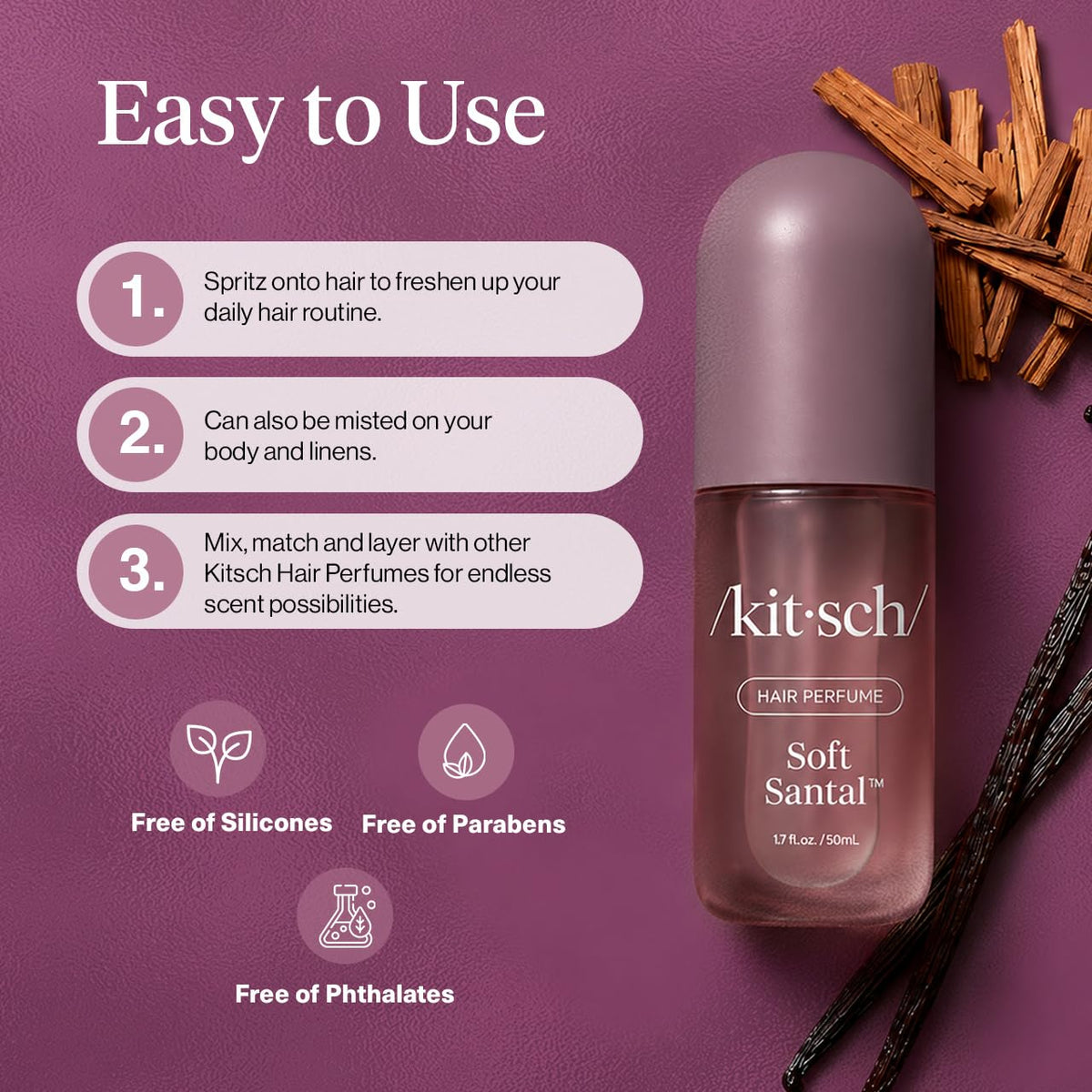 Kitsch Hair Perfume for Women – Hair Spray & Body Mist – Amber Shores, 50mL