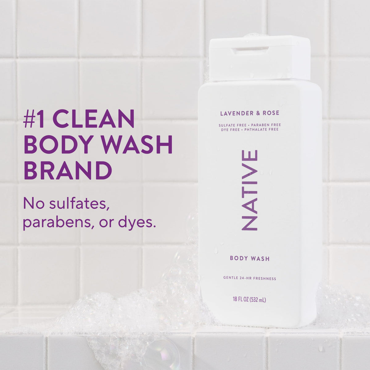 Native Clean Body Wash, Gentle & pH-balanced for Sensitive Skin, 24-Hr Freshness for Men & Women, Vegan & Cruelty-Free, Free of Sulfates & Parabens, Balsam & White Woods, 18 fl oz