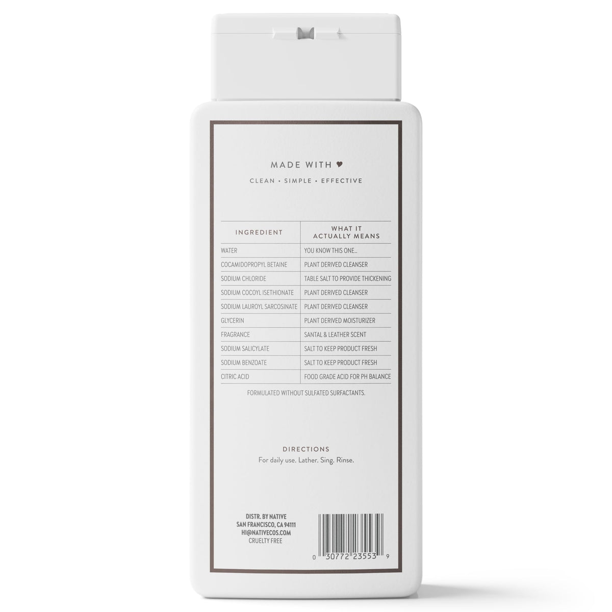 Native Clean Body Wash, Gentle & pH-balanced for Sensitive Skin, 24-Hr Freshness for Men & Women, Vegan & Cruelty-Free, Free of Sulfates & Parabens, Balsam & White Woods, 18 fl oz