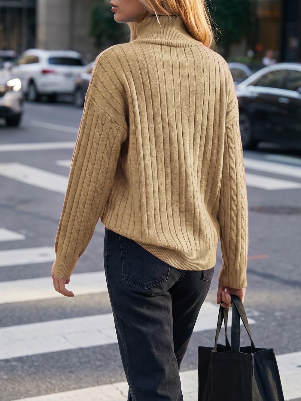 Fisoew Womens Sweaters Quarter Zip Ribbed Cable Knit Pullover Tops 2026