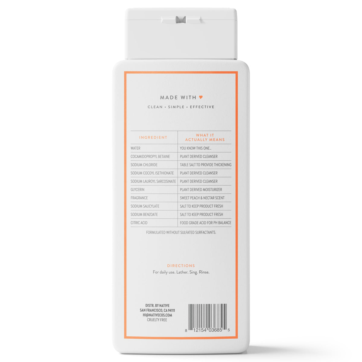 Native Clean Body Wash, Gentle & pH-balanced for Sensitive Skin, 24-Hr Freshness for Men & Women, Vegan & Cruelty-Free, Free of Sulfates & Parabens, Balsam & White Woods, 18 fl oz