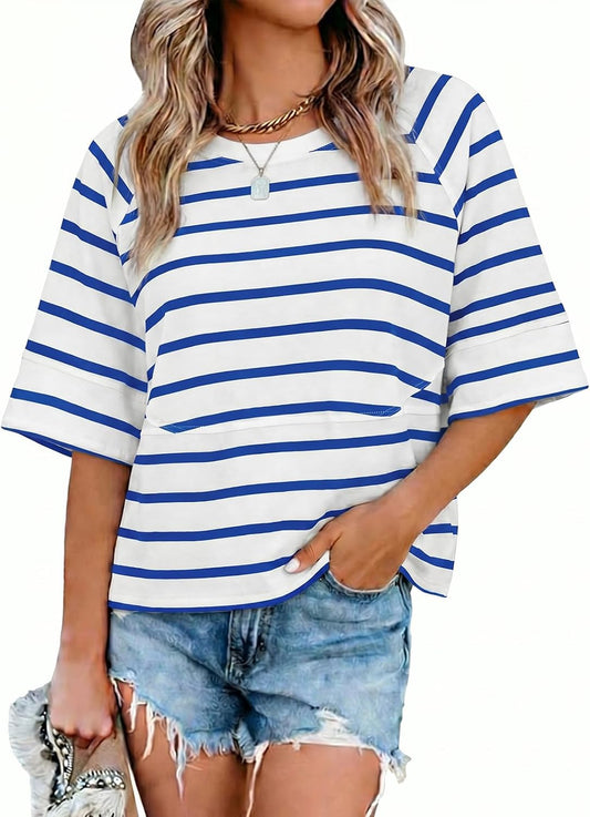 Sovelen Women's Summer Casual T-Shirts Loose Fit Crewneck 3/4 Sleeve Tops