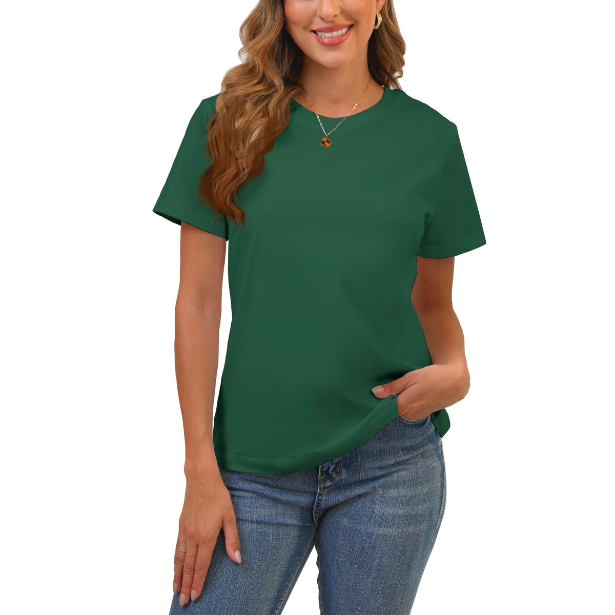 BJY Cotton Basic T Shirts for Women,Crew Neck Short Sleeve Summer Shirts(2XS-3XL)