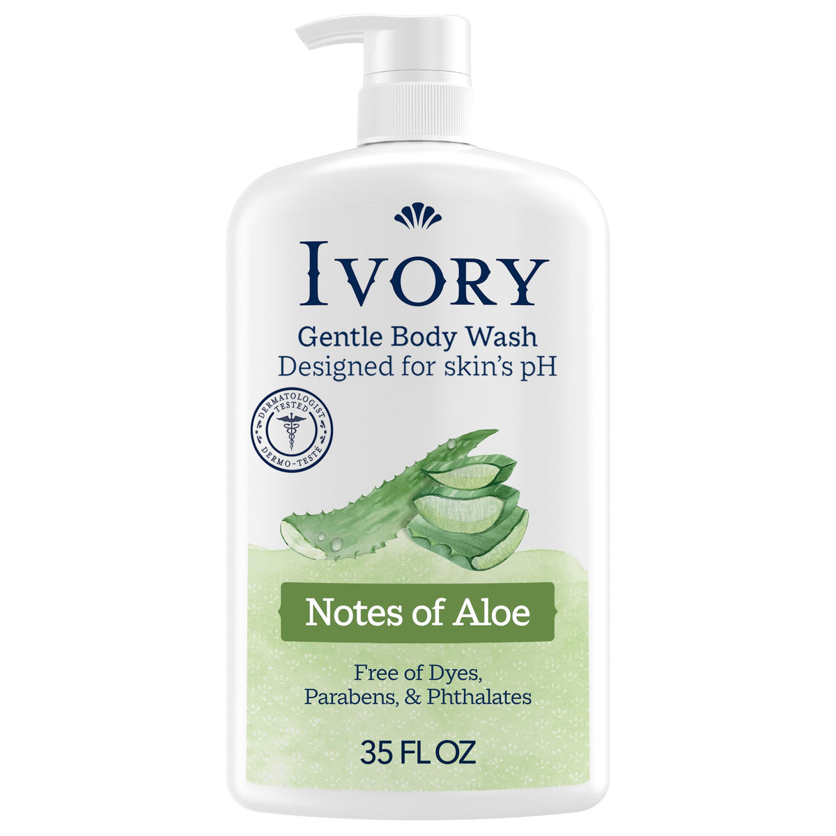 Ivory Body Wash, Designed for the Whole Family, Gentle Formula, Free of Dyes Heavy Perfumes Parabens Phthalates & Silicones, for Sensitive Skin, Designed for Skin's pH, Original Scent, 35 oz