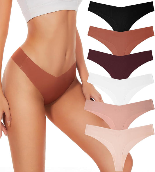 Seamless Thongs For Women V-waisted No Show Underwear 6-Pack