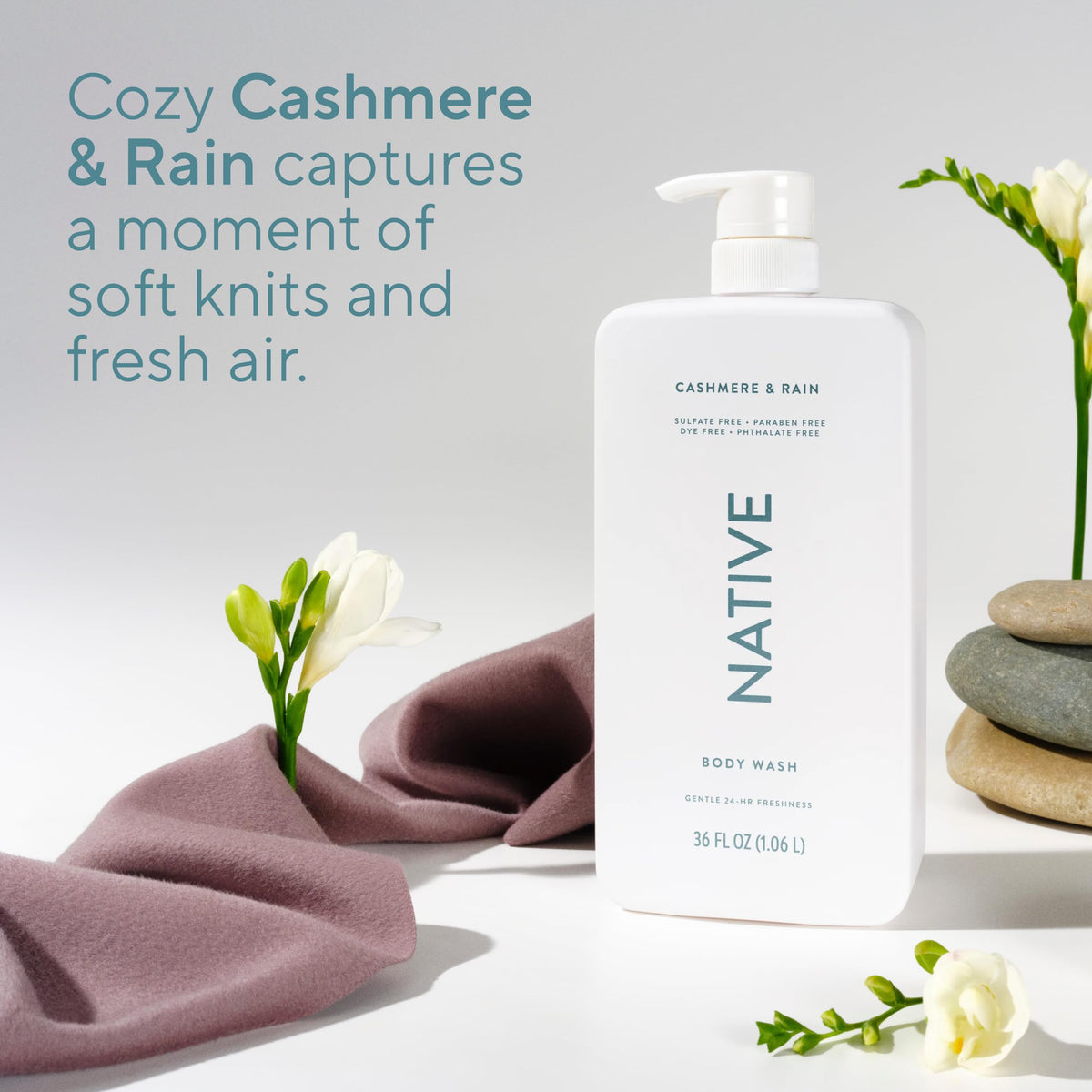 Native Clean Body Wash, Gentle & pH-balanced for Sensitive Skin, 24-Hr Freshness for Women & Men, Vegan & Cruelty-Free, Free of Sulfates, Parabens & Phthalates, Coconut & Vanilla, 36 oz