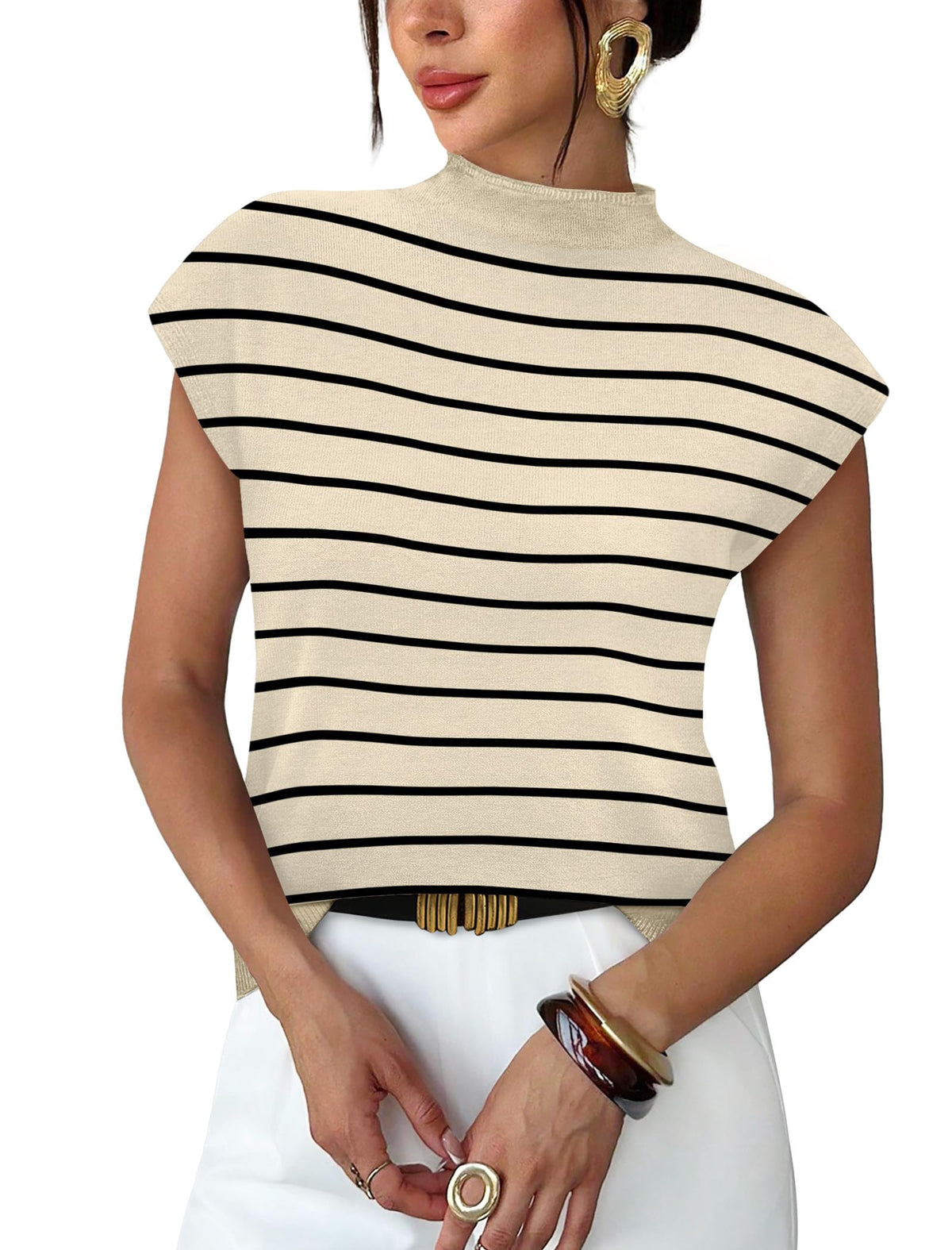 Sampeel Womens Short Sleeve Sweater Mock Neck Summer Top Dressy Casual Basic Knit Pullover Shirt