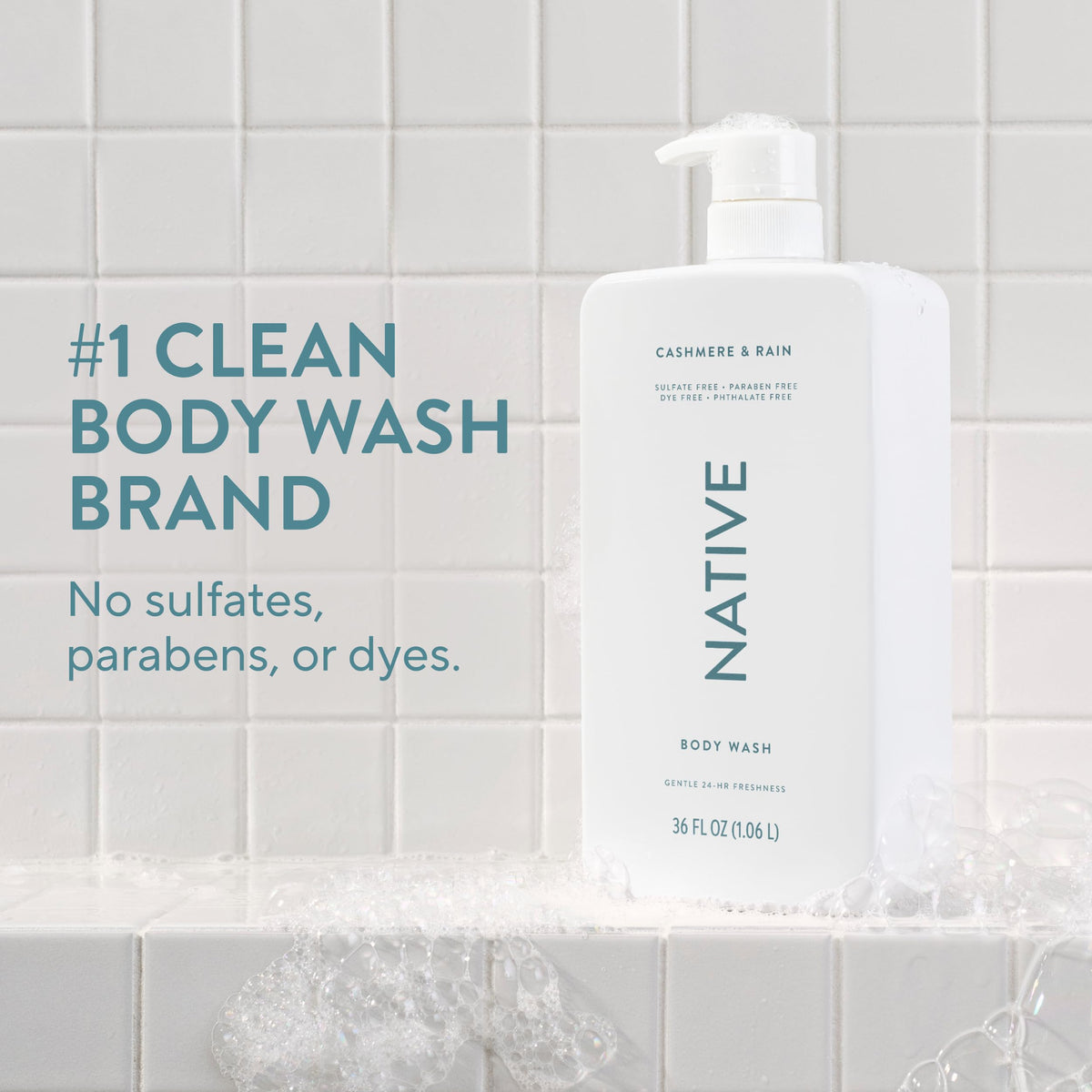 Native Clean Body Wash, Gentle & pH-balanced for Sensitive Skin, 24-Hr Freshness for Women & Men, Vegan & Cruelty-Free, Free of Sulfates, Parabens & Phthalates, Coconut & Vanilla, 36 oz