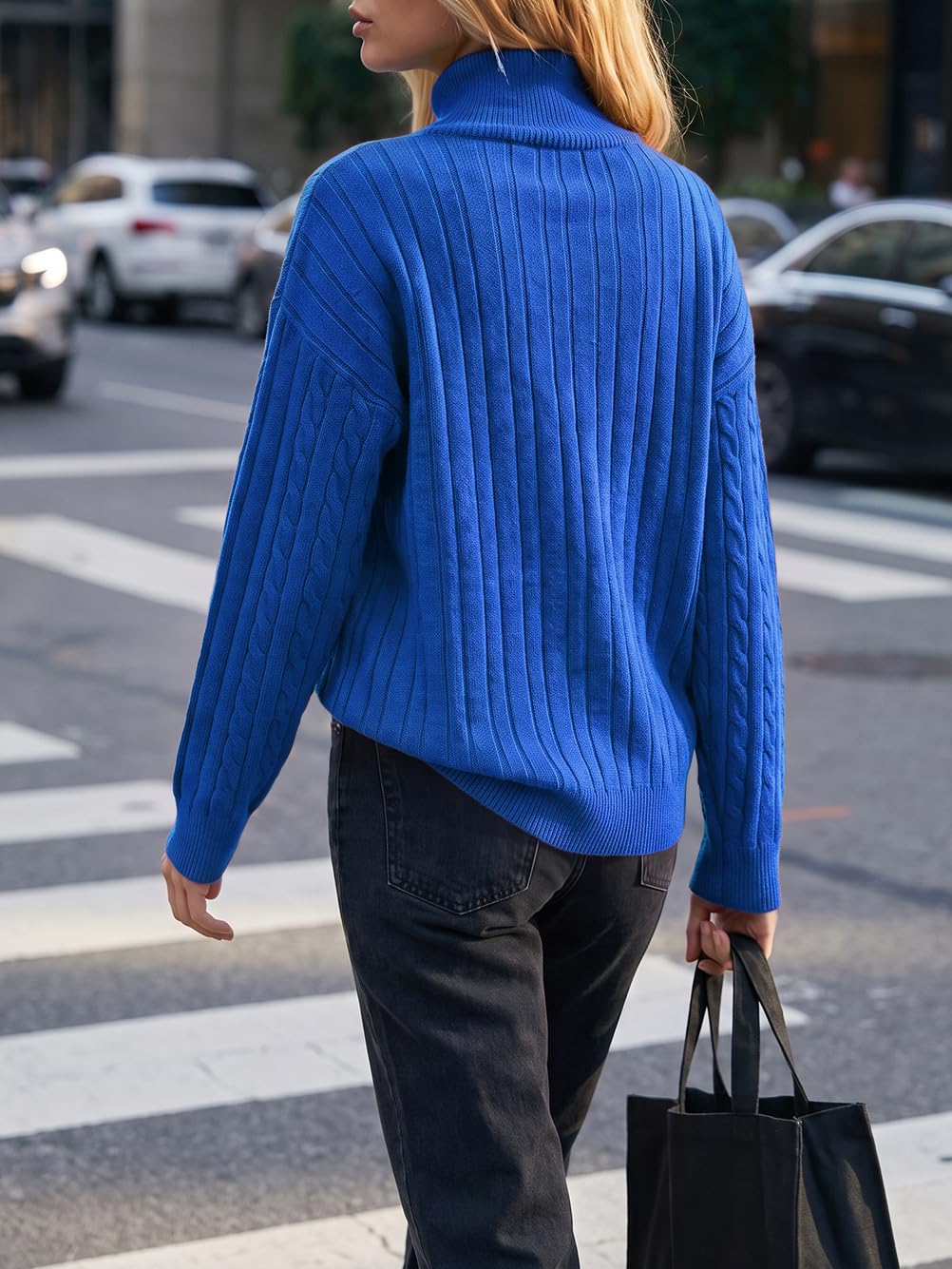 Fisoew Womens Sweaters Quarter Zip Ribbed Cable Knit Pullover Tops 2026