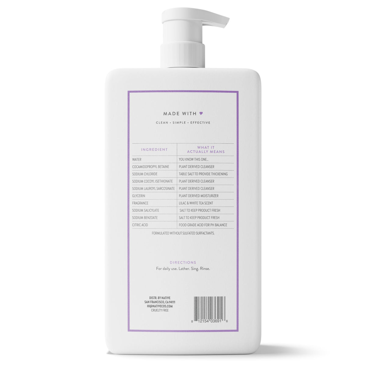 Native Clean Body Wash, Gentle & pH-balanced for Sensitive Skin, 24-Hr Freshness for Women & Men, Vegan & Cruelty-Free, Free of Sulfates, Parabens & Phthalates, Coconut & Vanilla, 36 oz
