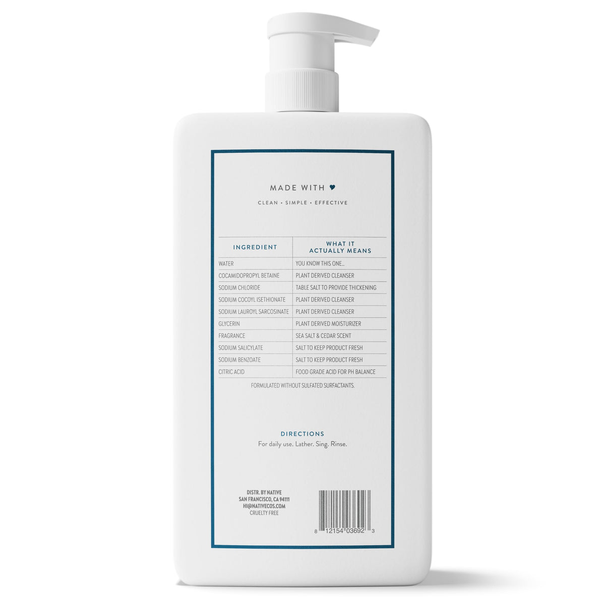 Native Clean Body Wash, Gentle & pH-balanced for Sensitive Skin, 24-Hr Freshness for Women & Men, Vegan & Cruelty-Free, Free of Sulfates, Parabens & Phthalates, Coconut & Vanilla, 36 oz