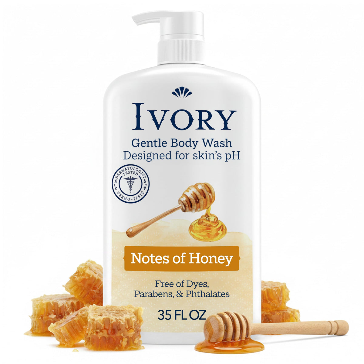 Ivory Body Wash, Designed for the Whole Family, Gentle Formula, Free of Dyes Heavy Perfumes Parabens Phthalates & Silicones, for Sensitive Skin, Designed for Skin's pH, Original Scent, 35 oz