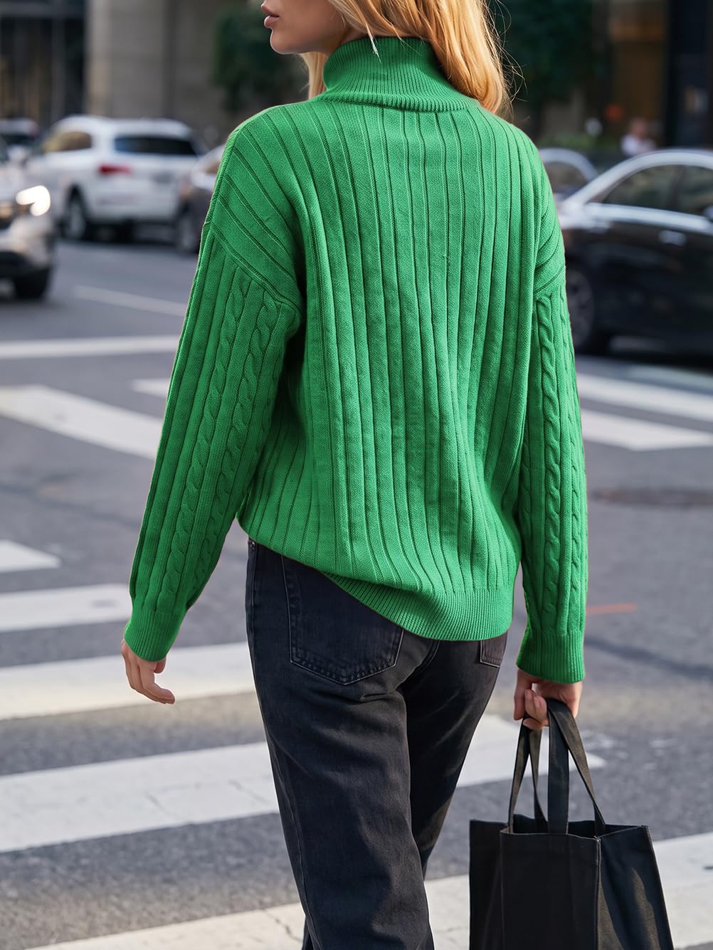 Fisoew Womens Sweaters Quarter Zip Ribbed Cable Knit Pullover Tops 2026
