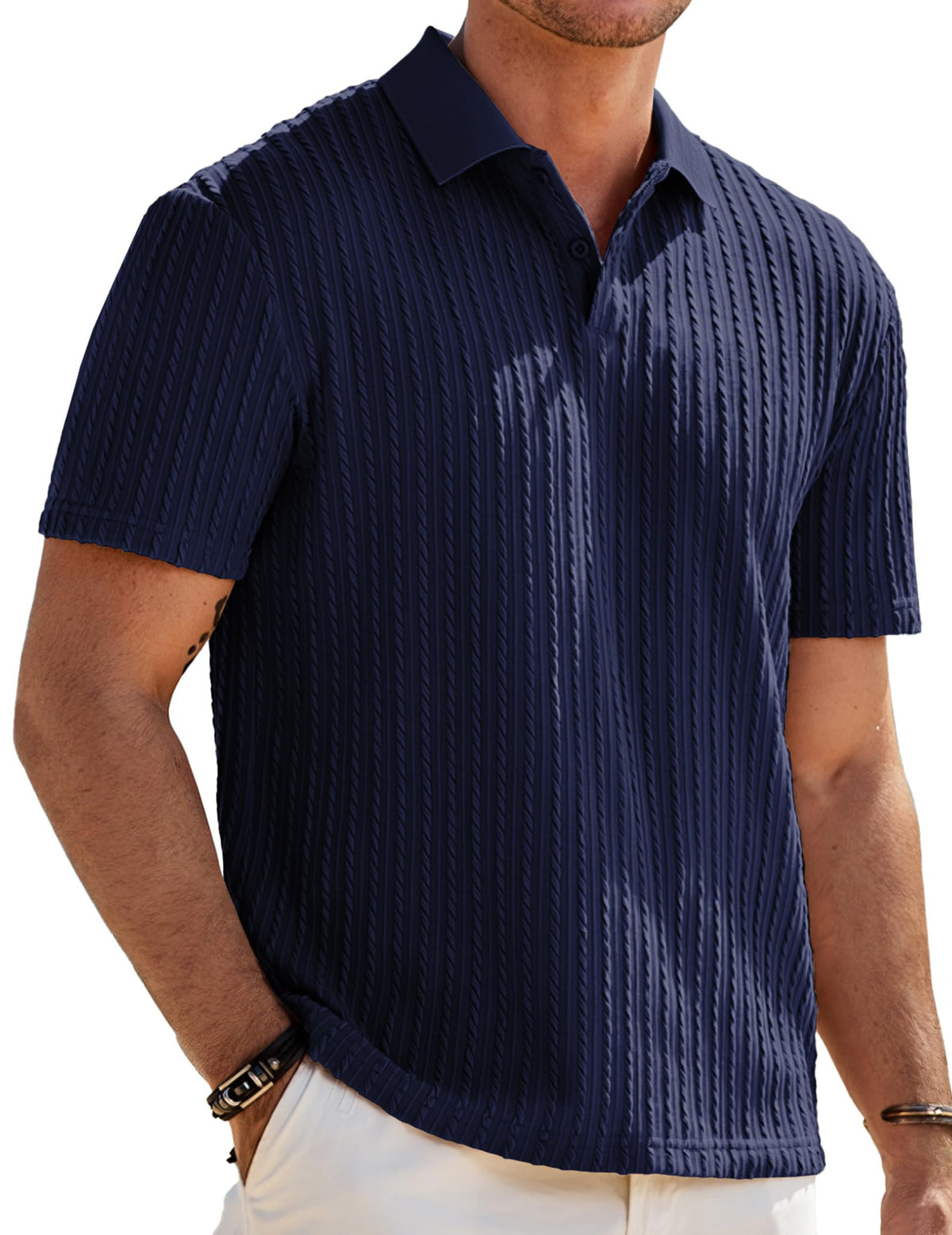 JMIERR Men's Textured Polo Shirt Short Sleeve