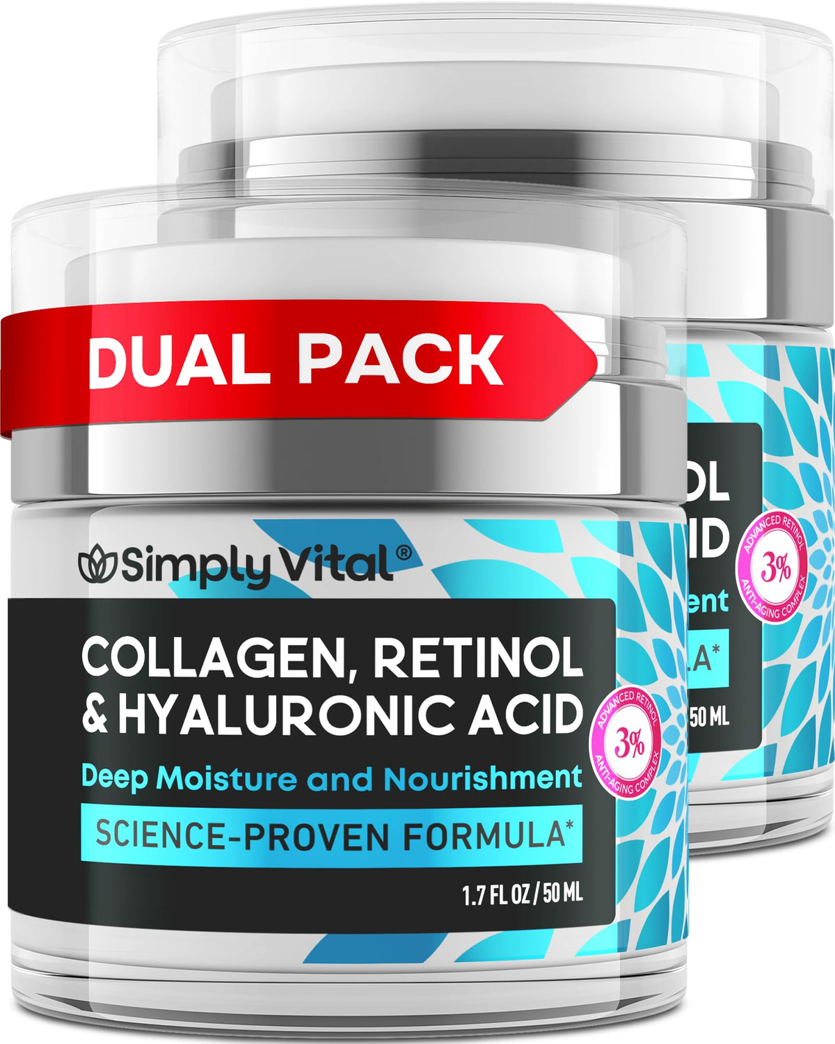 SimplyVital Face Moisturizer Retinol Collagen Hyaluronic Acid Cream 1.7 oz