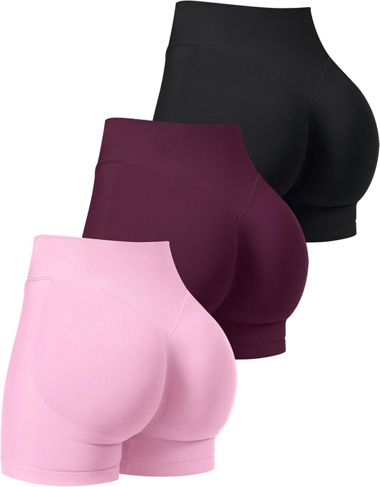 OLCHEE Womens 3Pk Gym Workout Shorts Seamless Scrunch Butt 2.6"/4.1"/6"