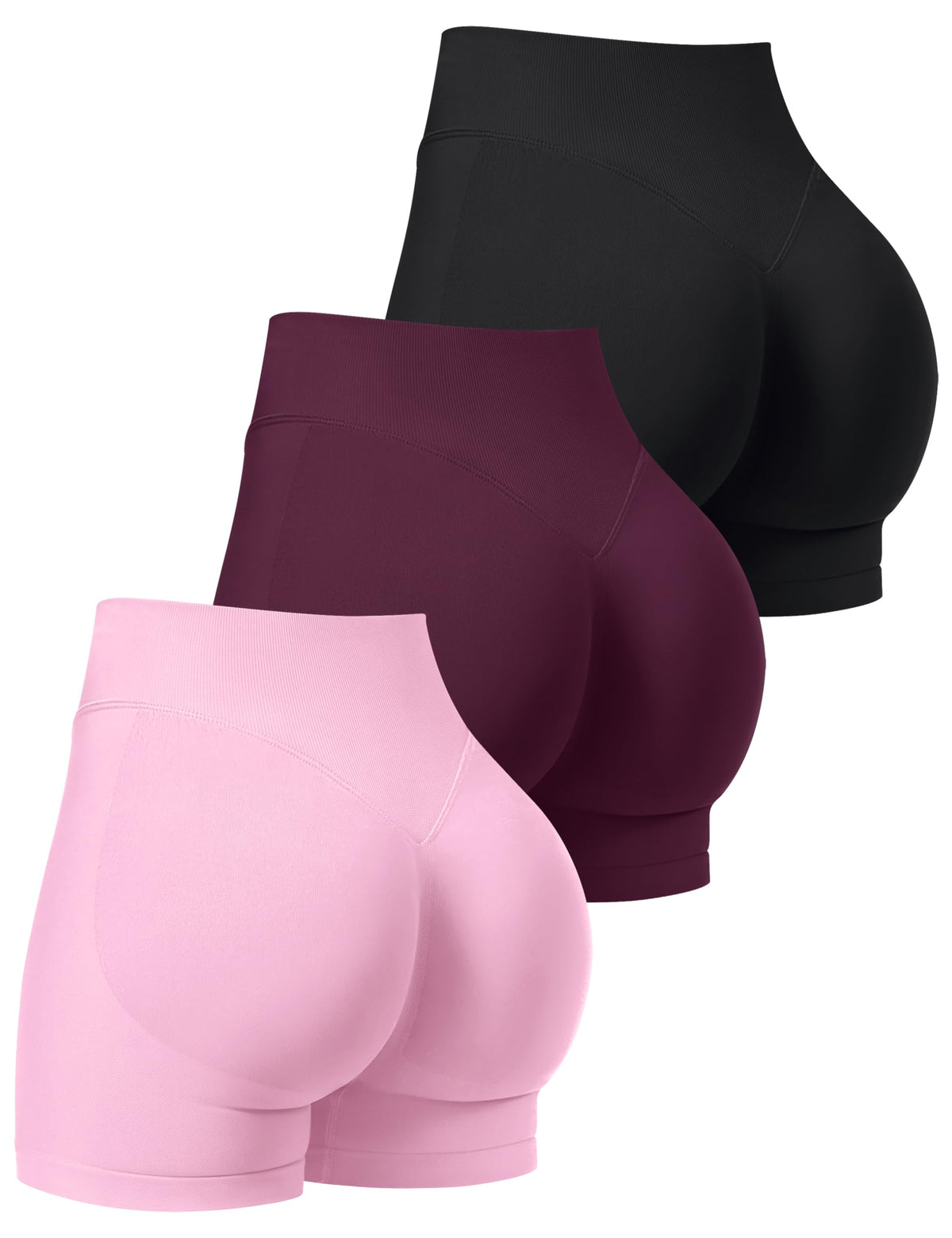 OLCHEE Womens 3Pk Gym Workout Shorts Seamless Scrunch Butt 2.6"/4.1"/6"