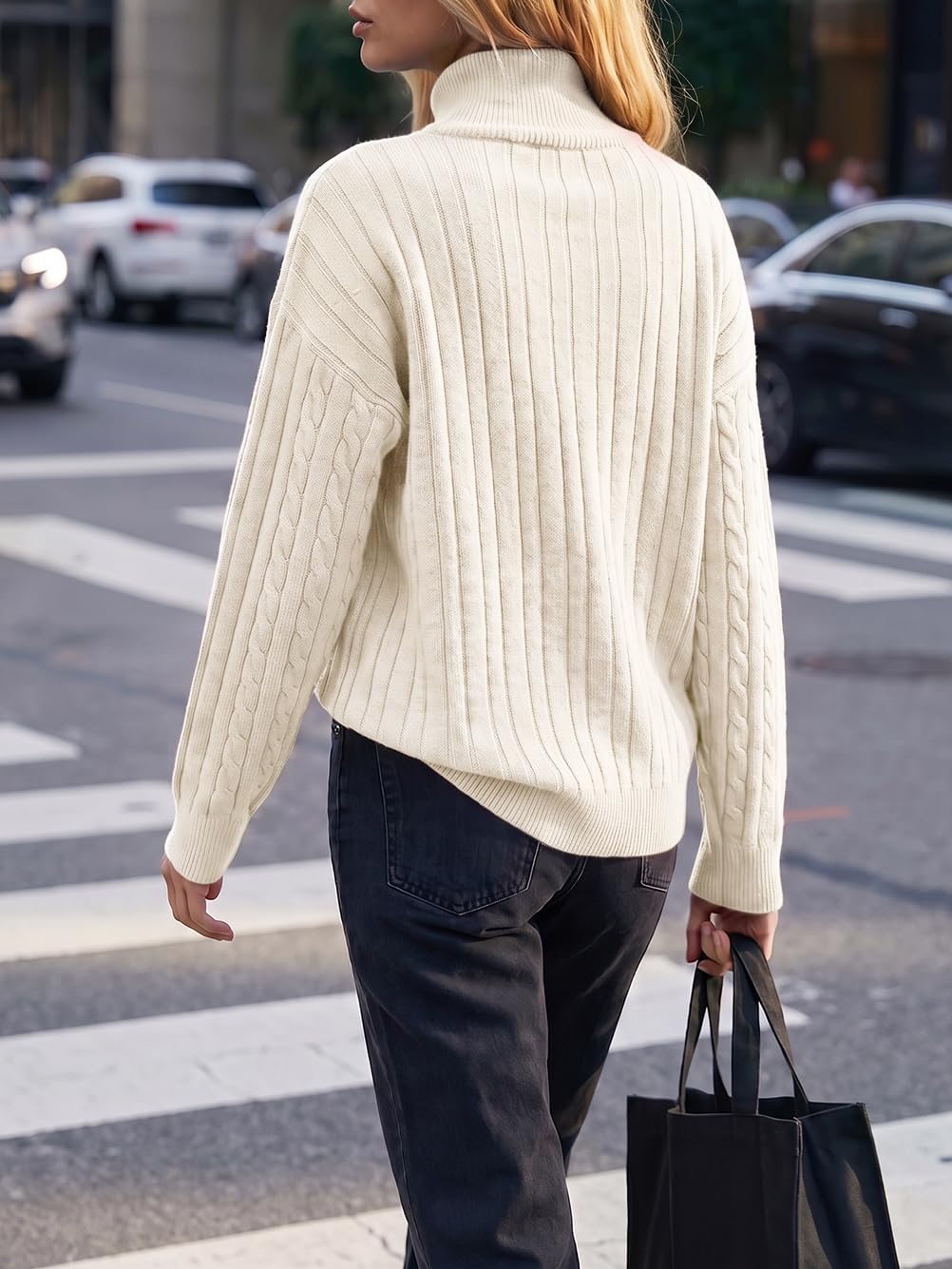 Fisoew Womens Sweaters Quarter Zip Ribbed Cable Knit Pullover Tops 2026