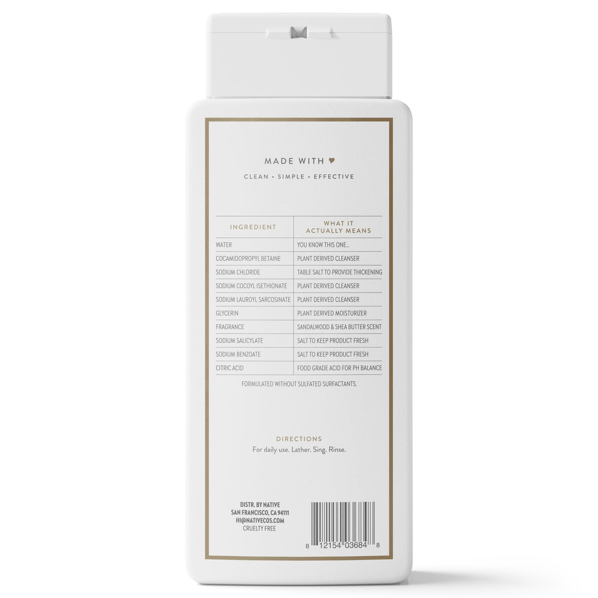 Native Clean Body Wash, Gentle & pH-balanced for Sensitive Skin, 24-Hr Freshness for Men & Women, Vegan & Cruelty-Free, Free of Sulfates & Parabens, Balsam & White Woods, 18 fl oz