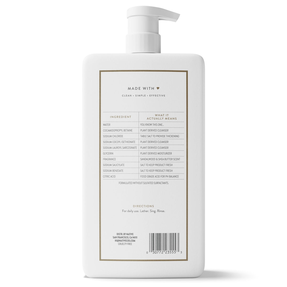 Native Clean Body Wash, Gentle & pH-balanced for Sensitive Skin, 24-Hr Freshness for Women & Men, Vegan & Cruelty-Free, Free of Sulfates, Parabens & Phthalates, Coconut & Vanilla, 36 oz
