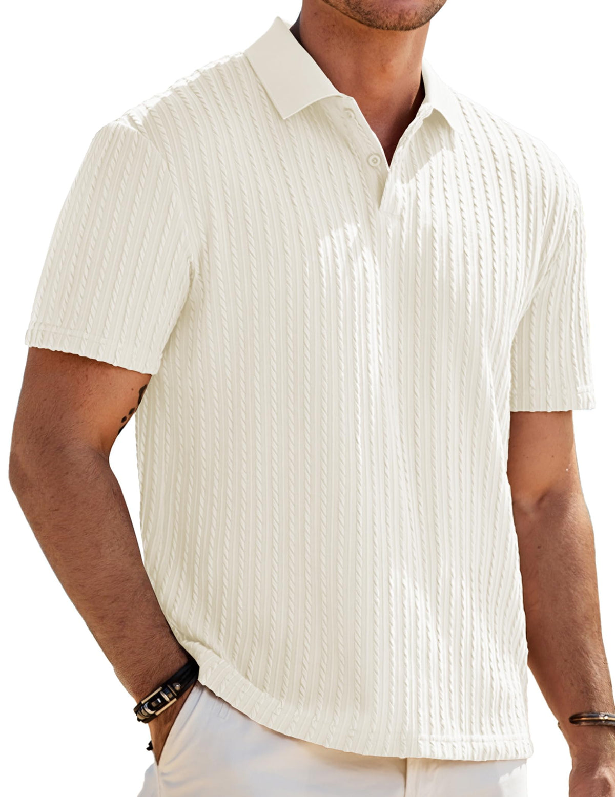 JMIERR Men's Textured Polo Shirt Short Sleeve
