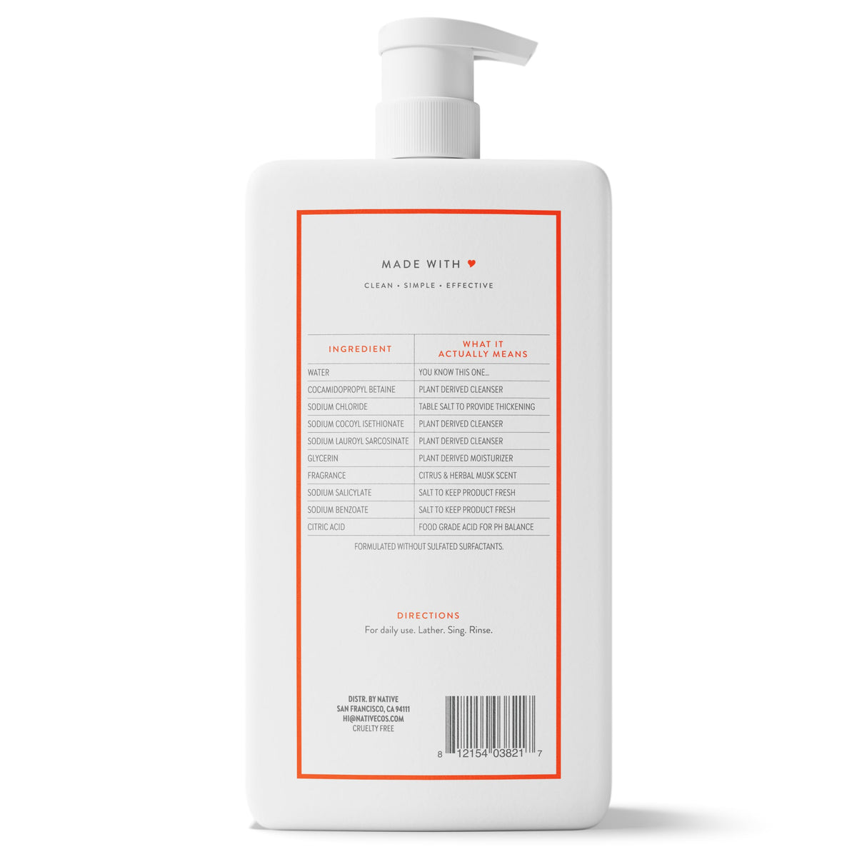 Native Clean Body Wash, Gentle & pH-balanced for Sensitive Skin, 24-Hr Freshness for Women & Men, Vegan & Cruelty-Free, Free of Sulfates, Parabens & Phthalates, Coconut & Vanilla, 36 oz