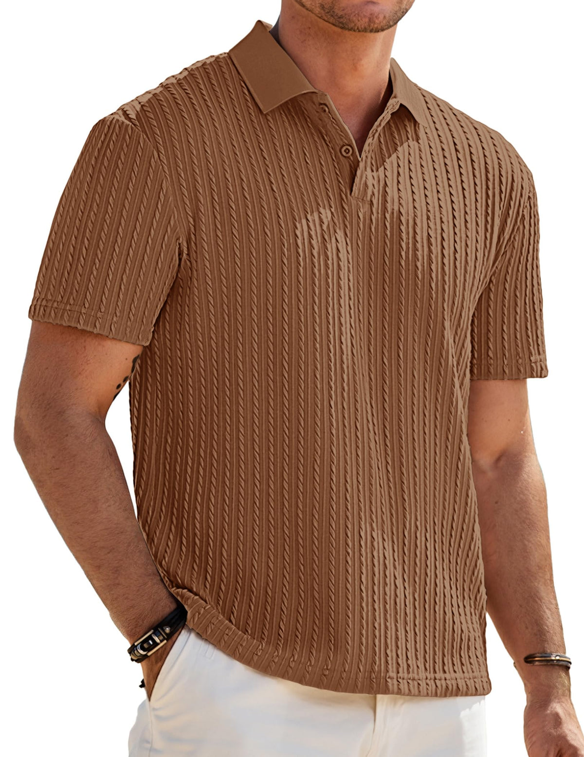 JMIERR Men's Textured Polo Shirt Short Sleeve