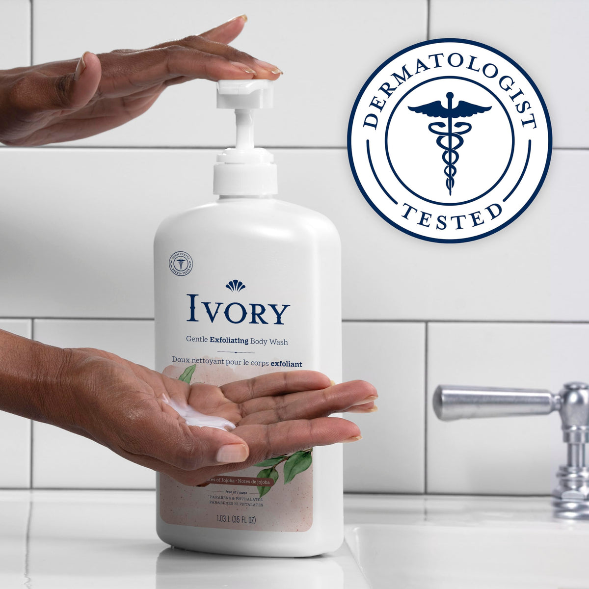 Ivory Body Wash, Designed for the Whole Family, Gentle Formula, Free of Dyes Heavy Perfumes Parabens Phthalates & Silicones, for Sensitive Skin, Designed for Skin's pH, Original Scent, 35 oz