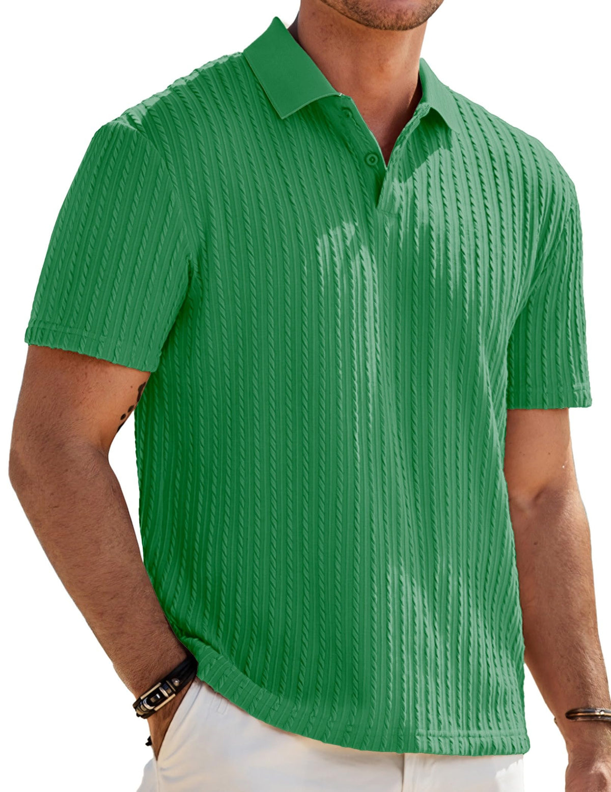 JMIERR Men's Textured Polo Shirt Short Sleeve